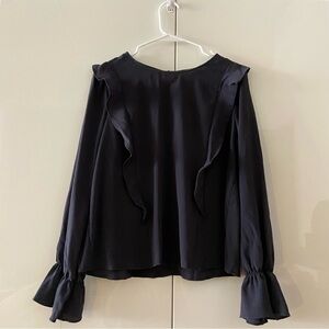 Lush Black Ruffle Long Sleeve Blouse